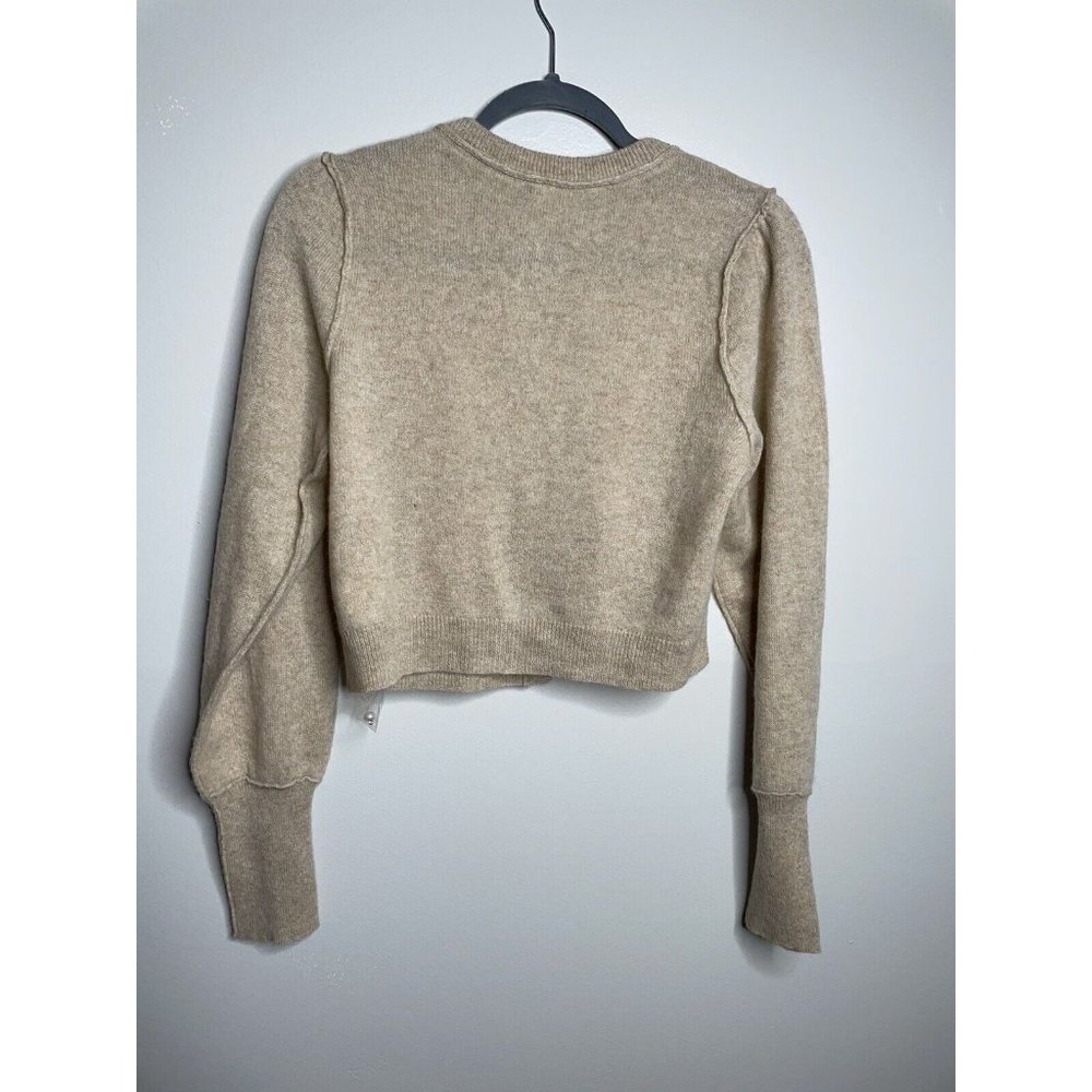 Free People Cashmere Cardi Cardigan Sweater Pearl Button Oatmeal Tan Size S NEW - Picture 5 of 6